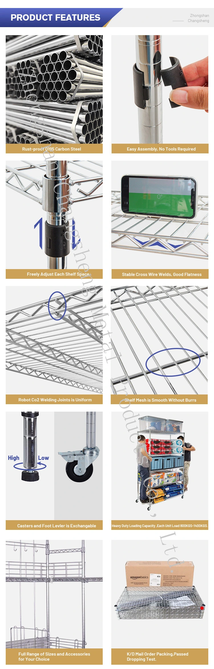 China Manufacturer 5 Tier Commercial Heavy Duty Chrome Steel Wire Shelving Storage Metal Rack