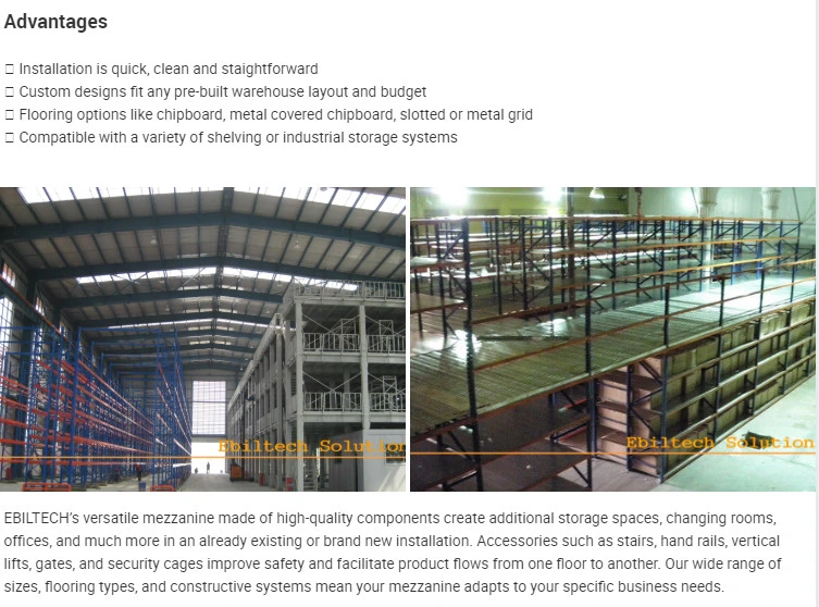 China Manufacturer Ebil Metal Industrial Steel Multi-Layer Rack Floor Mezzanine Rack Multi-Tier Flooring Mezzanine for Induatrial Warehouse