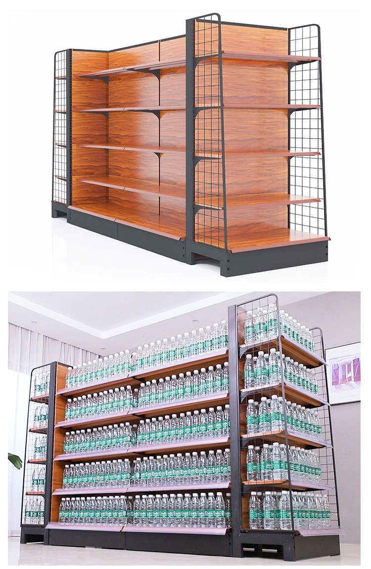 Wood Grain Supermarket Shelving for Sale Grocery Gondola Shelves Display Rack